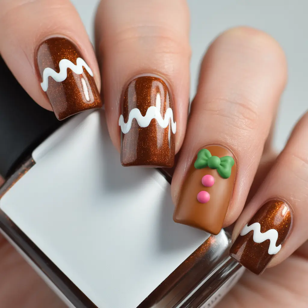 Simple Christmas Nails 2025 Gingerbread Brown Magic