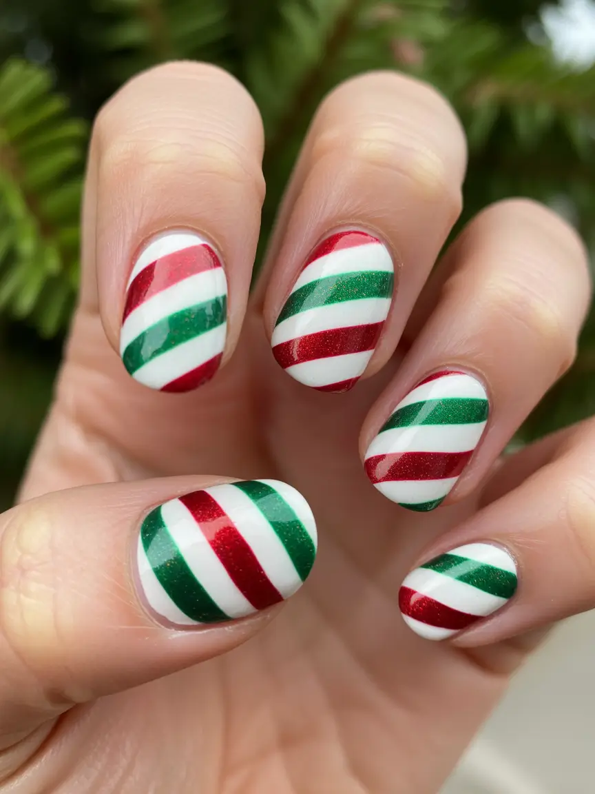 Simple Christmas Nails 2025 Festive Candy Swirl