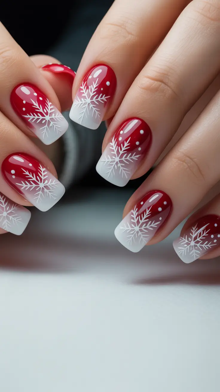 Simple Christmas Nails 2025 Snowflake French Fantasy