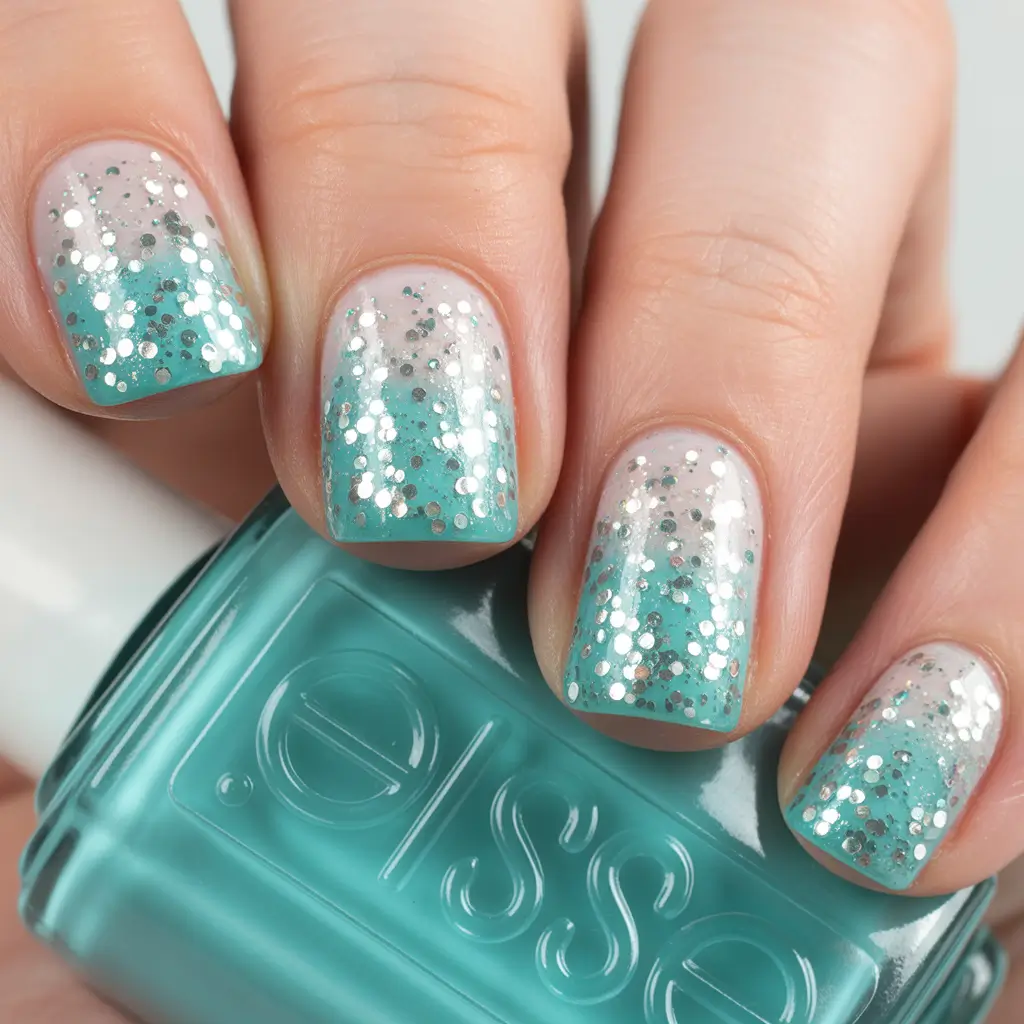 Simple Christmas Nails 2025 Minty Glitter Fade