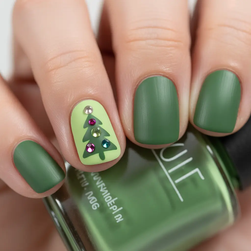 Simple Christmas Nails 2025 Emerald Tree Delight