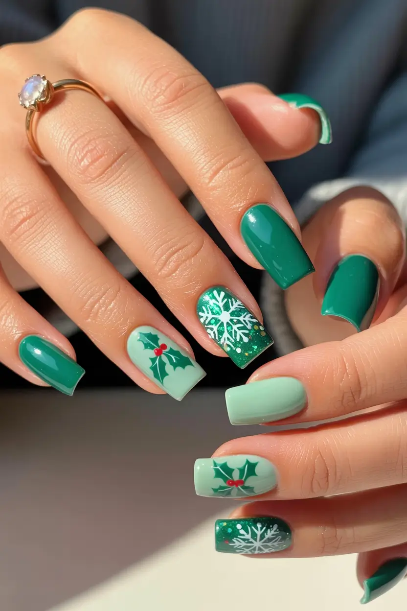 Simple Christmas Nails 2025 Holly and Frost Harmony