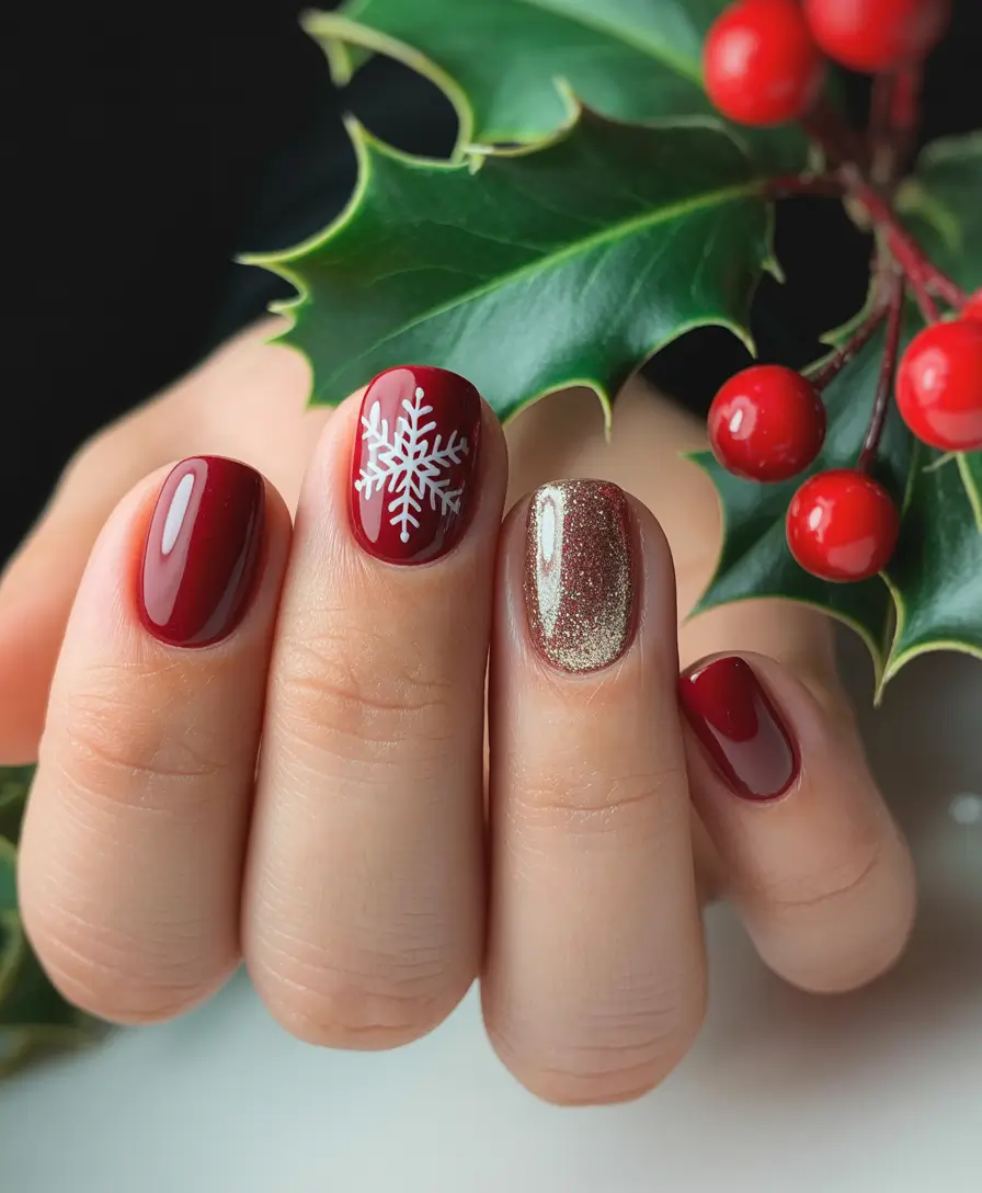 Simple Christmas Nails 2025 Crimson Snow Spark