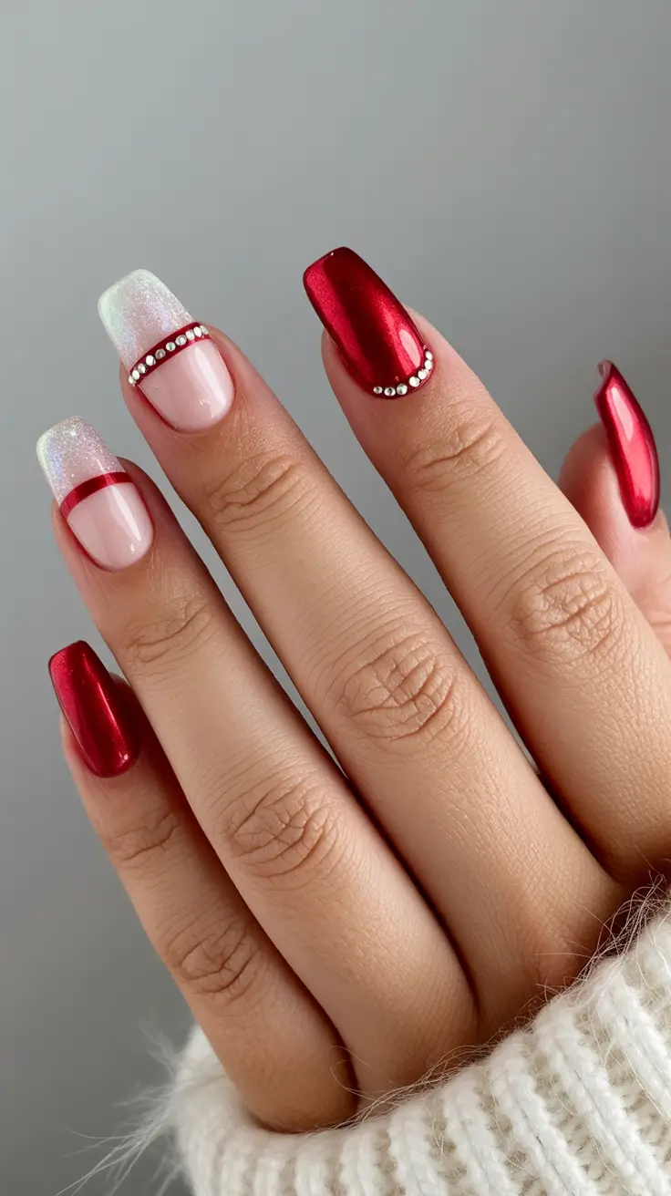 Simple Christmas Nails 2025 Ruby Radiance Charm