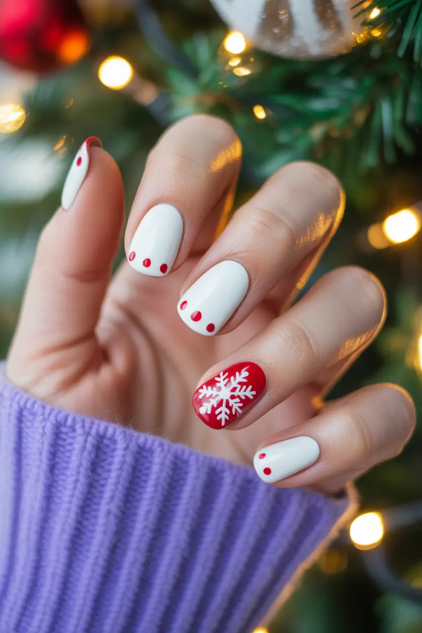 Simple Christmas Nails 2025 Polka Snow Joy