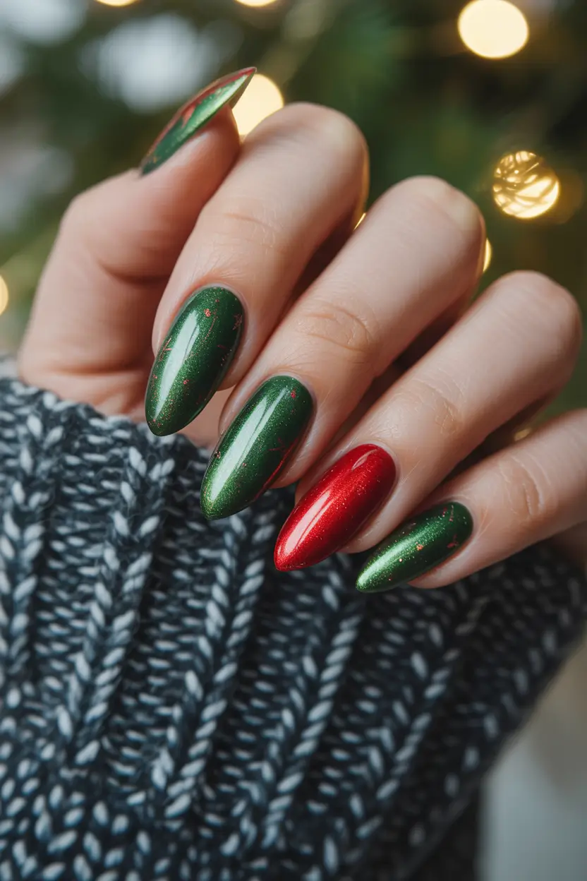 Simple Christmas Nails 2025 Midnight Evergreen Shine
