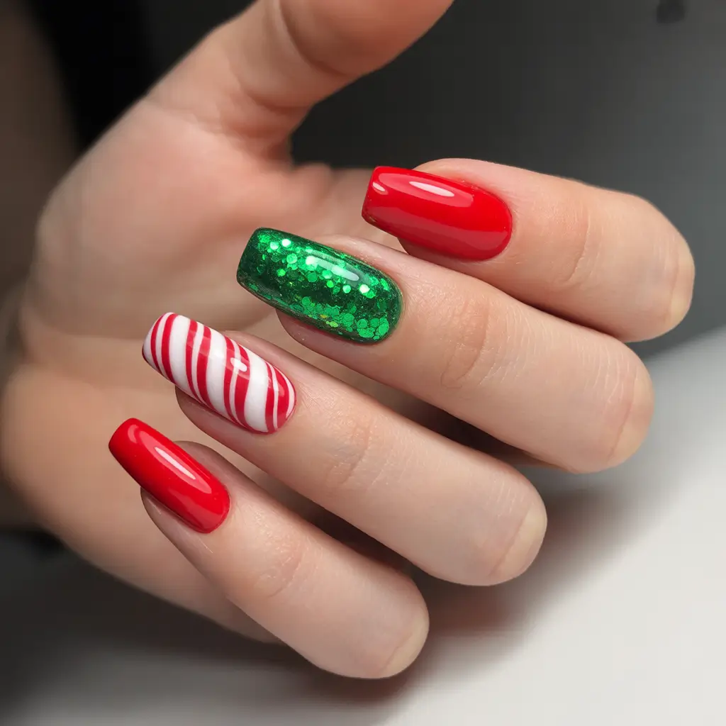 Simple Christmas Nails 2025 Sweet Candy Stripes