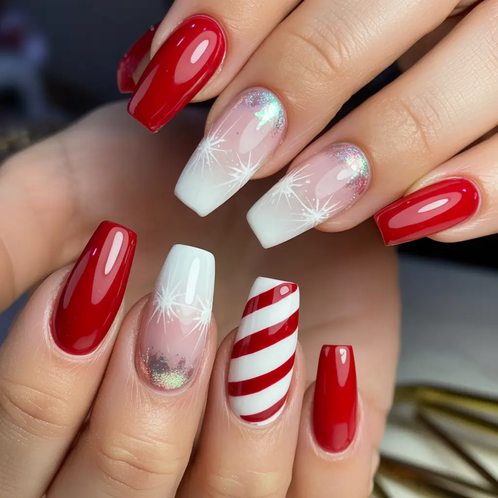 Simple Christmas Nails 2025 Peppermint Dream