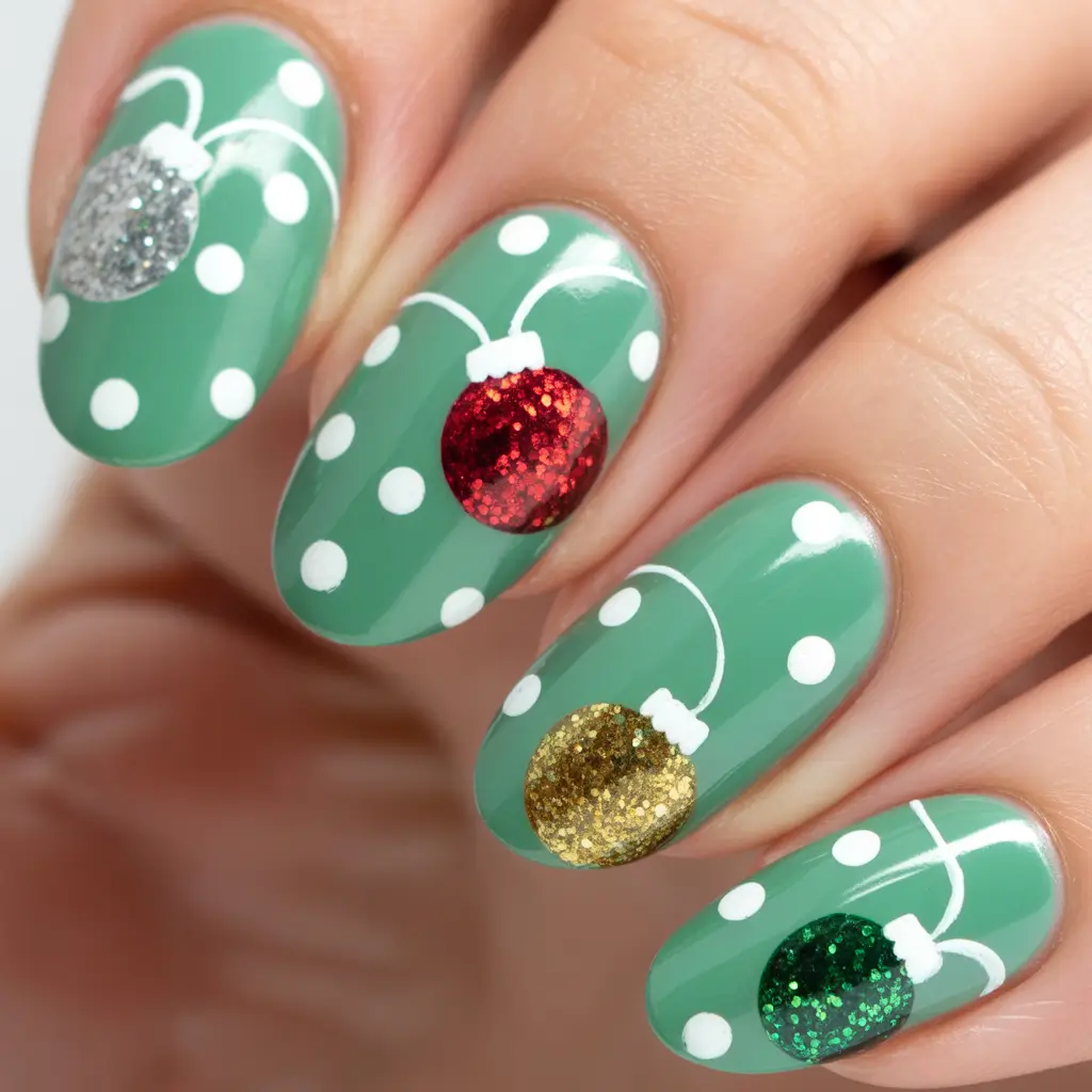 Simple Christmas Nails 2025 Playful Ornament Pop