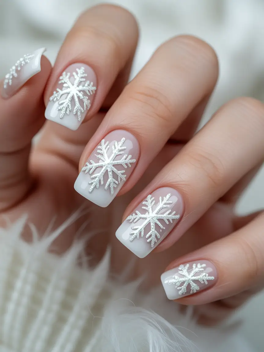 Snowflake Winter Nails 2025–2026 Snow White Elegance