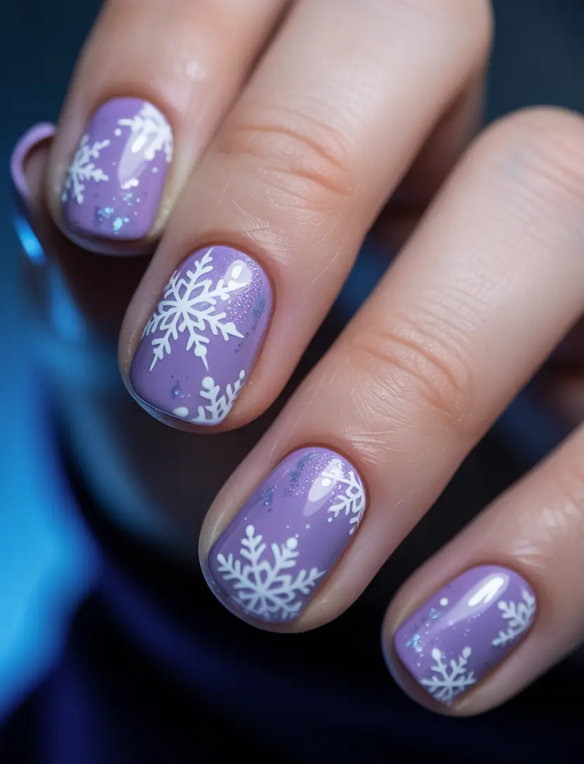 Snowflake Winter Nails 2025–2026 Lavender Ice Whisper