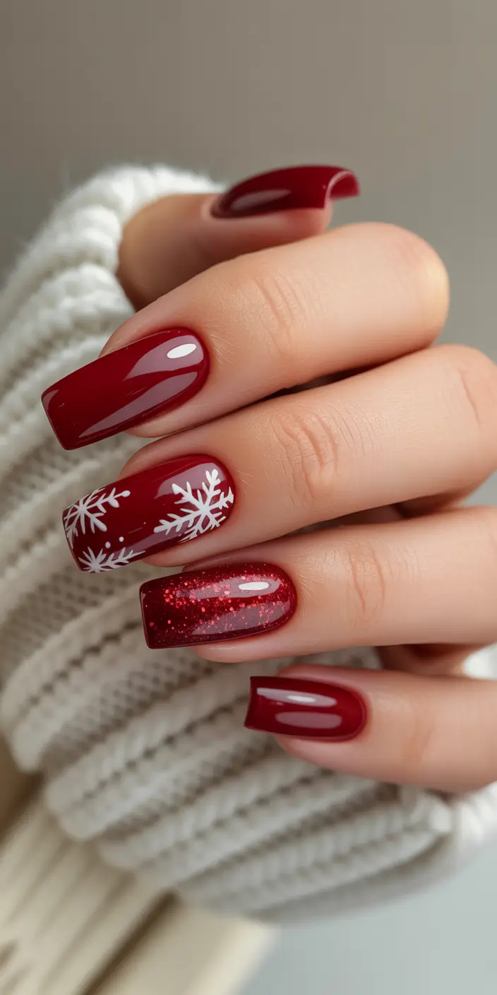 Snowflake Winter Nails 2025–2026 Red Velvet Snow