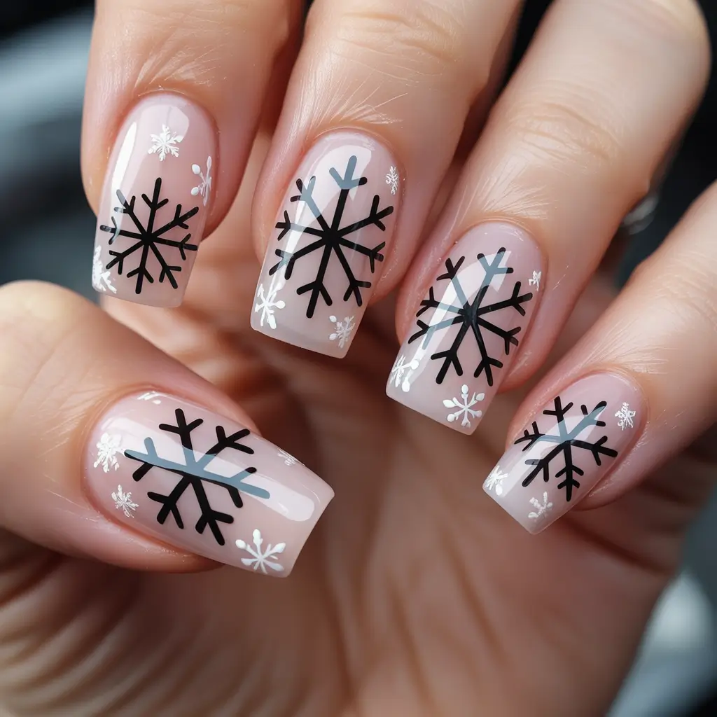 Snowflake Winter Nails 2025–2026 Black Snowflake Statement