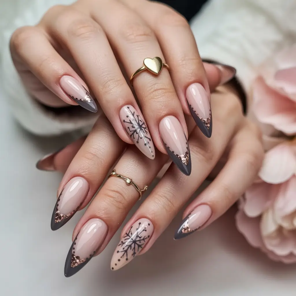 Snowflake Winter Nails 2025–2026 Neutral Glam Snowfall