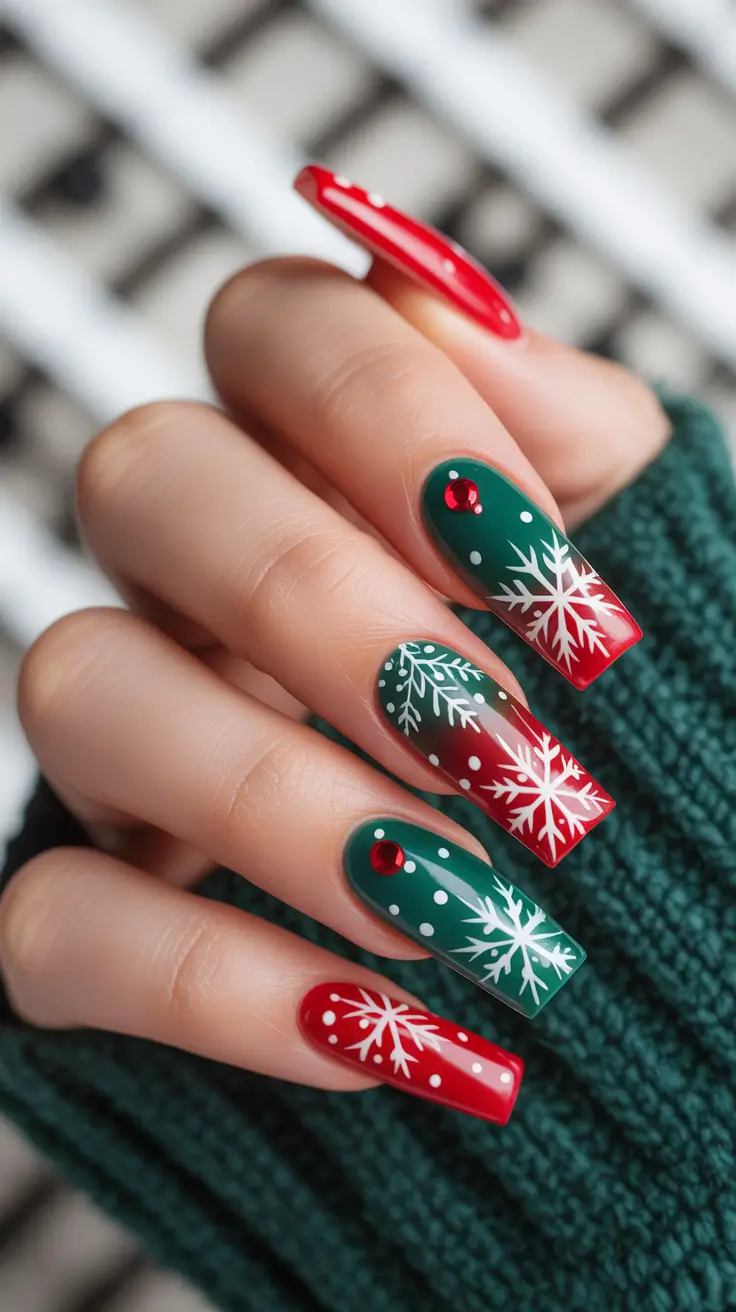 Snowflake Winter Nails 2025–2026 Crimson Spark and Snow