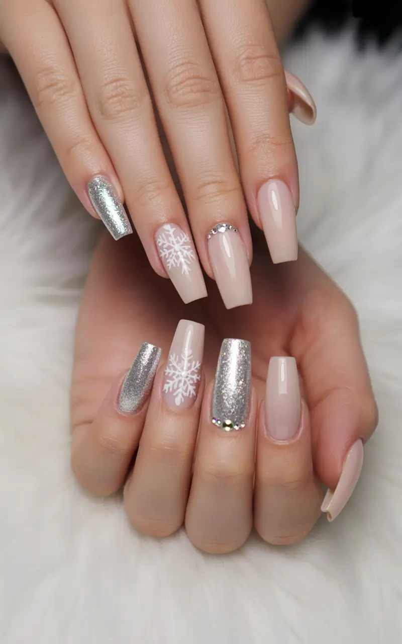 Snowflake Winter Nails 2025–2026 Silver Frost Chic