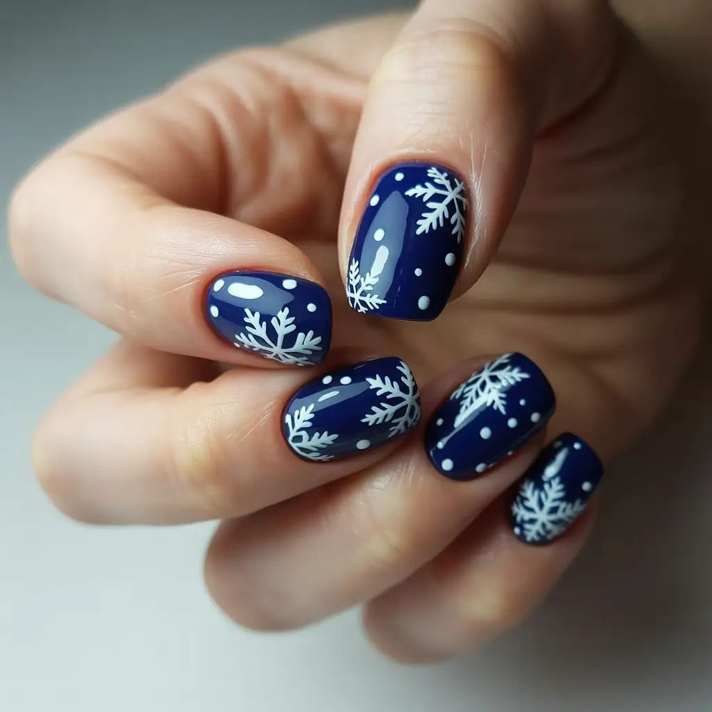 Snowflake Winter Nails 2025–2026 Midnight Sparkle