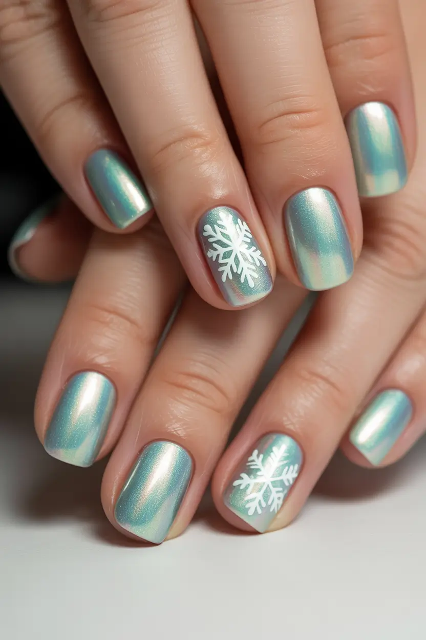 Snowflake Winter Nails 2025–2026 Blue Candy Cane Frost