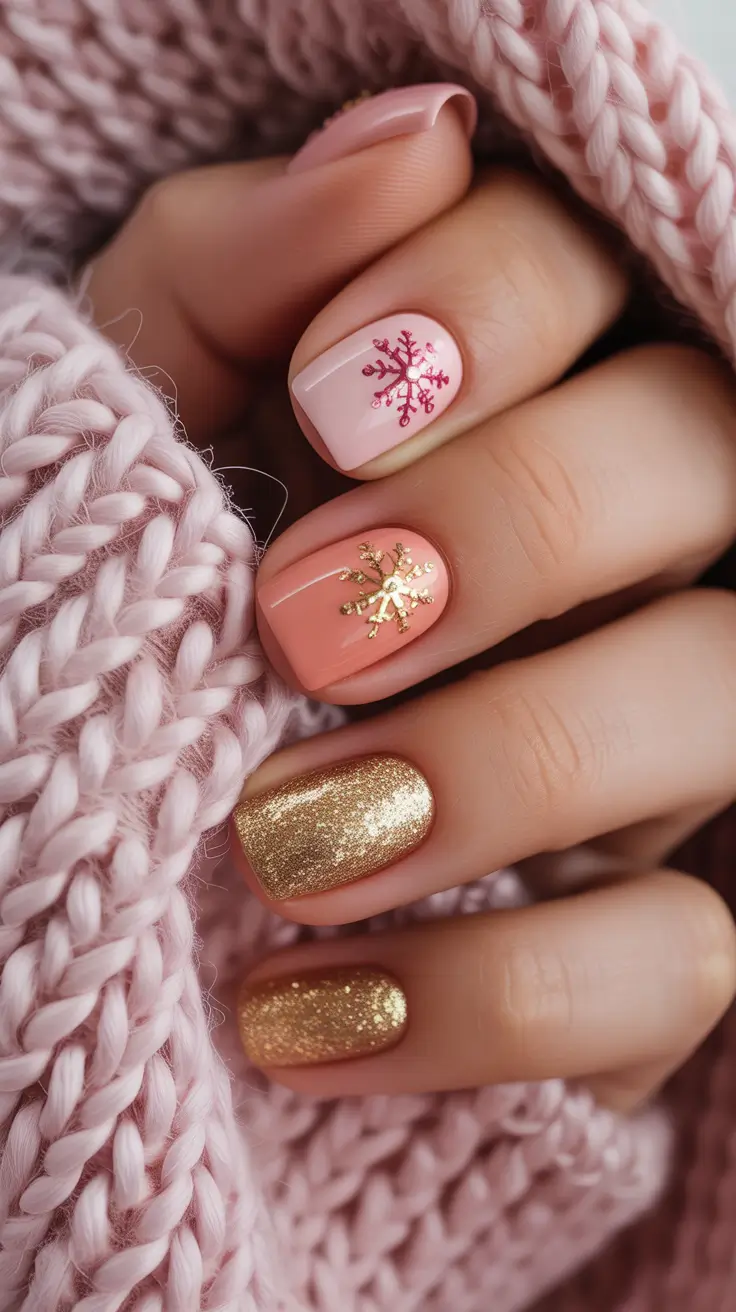 Snowflake Winter Nails 2025–2026 Baby Pink Snowfall Dreams