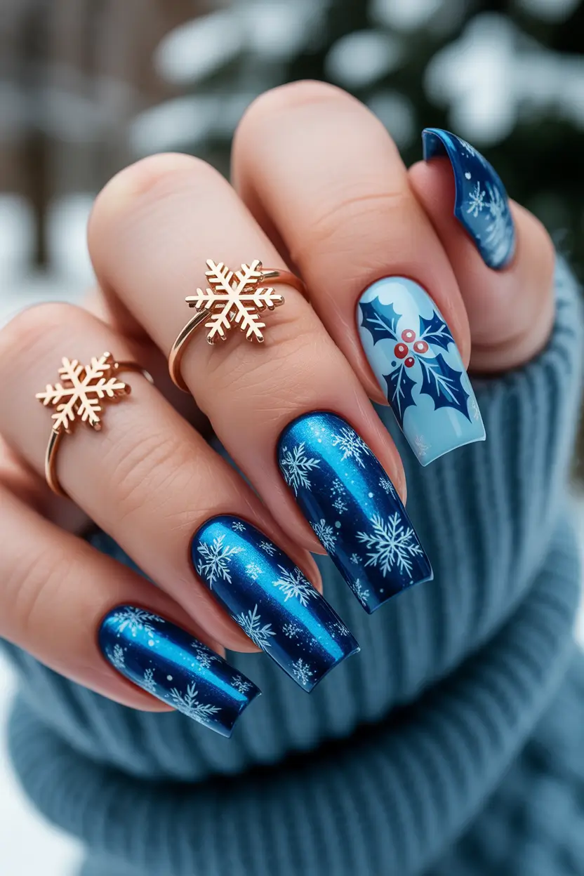 Snowflake Winter Nails 2025–2026 Frosty Blue Lace