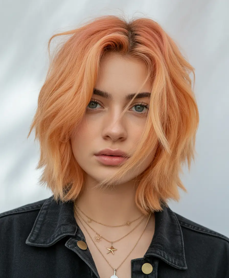 Soft Winter Hair Colors 2025–2026 Peach Fusion Bob