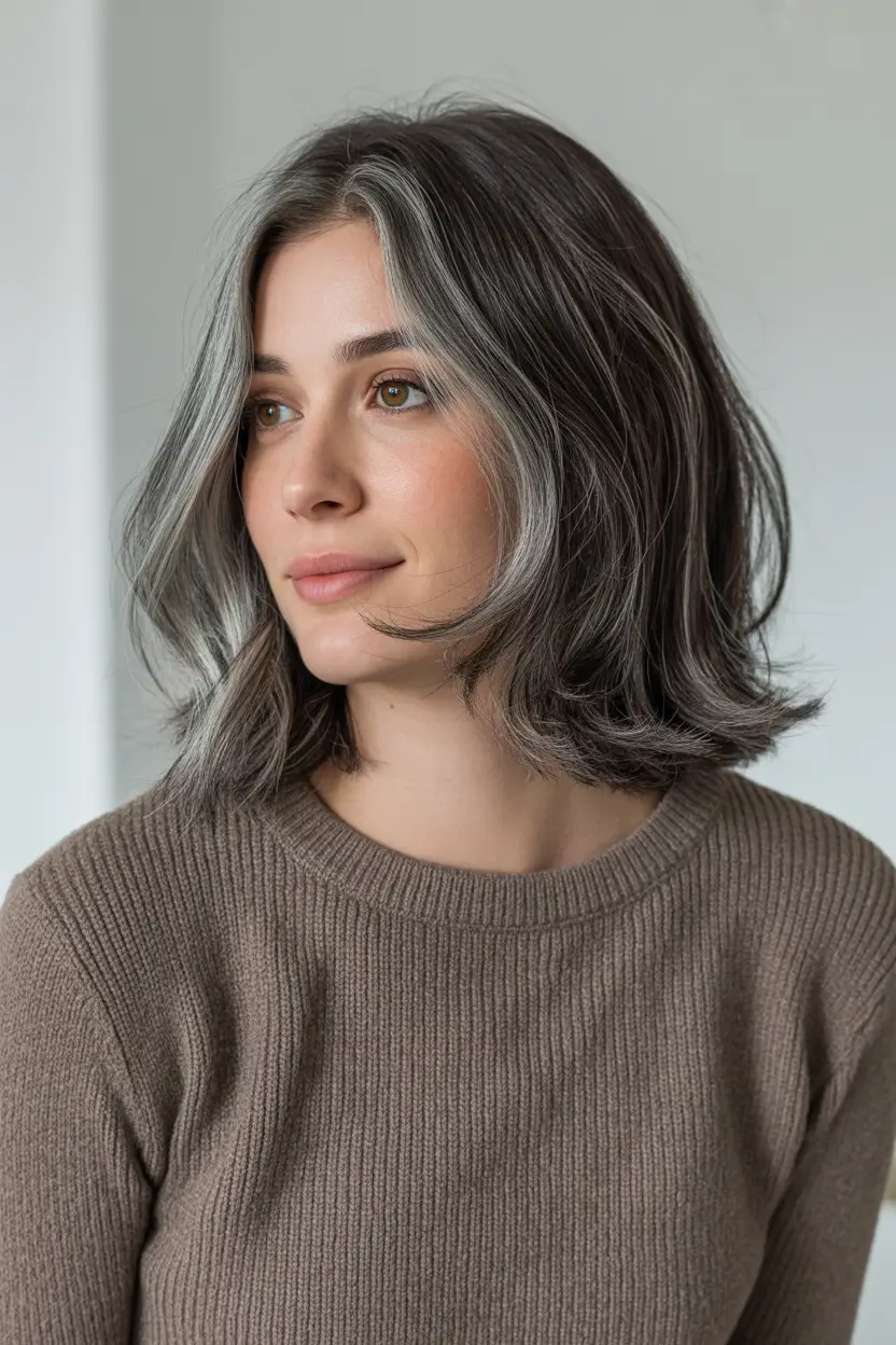 Soft Winter Hair Colors 2025–2026 Grey Dimension Mid-Length Cut