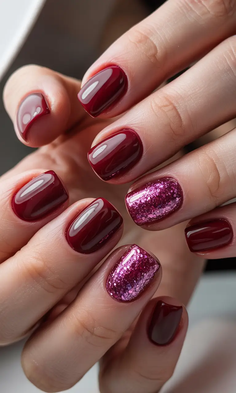 Stylish Nail Ideas for Winter 2025–2026 Berry Glitter Glam