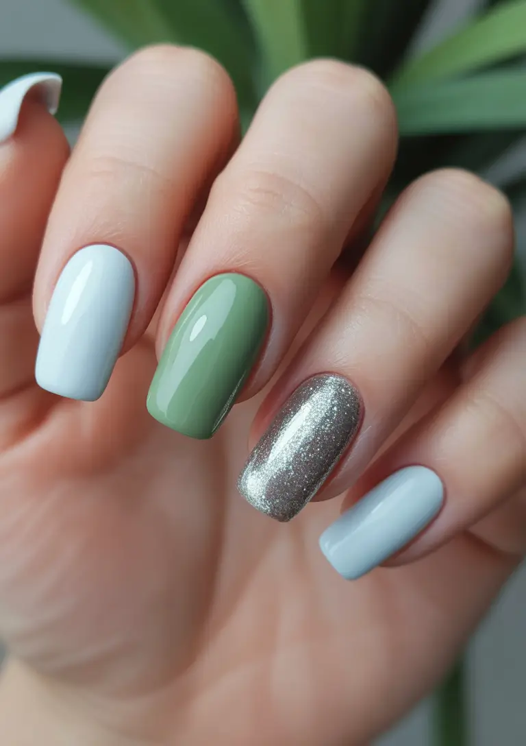 Stylish Nail Ideas for Winter 2025–2026 Mint and Silver Frost
