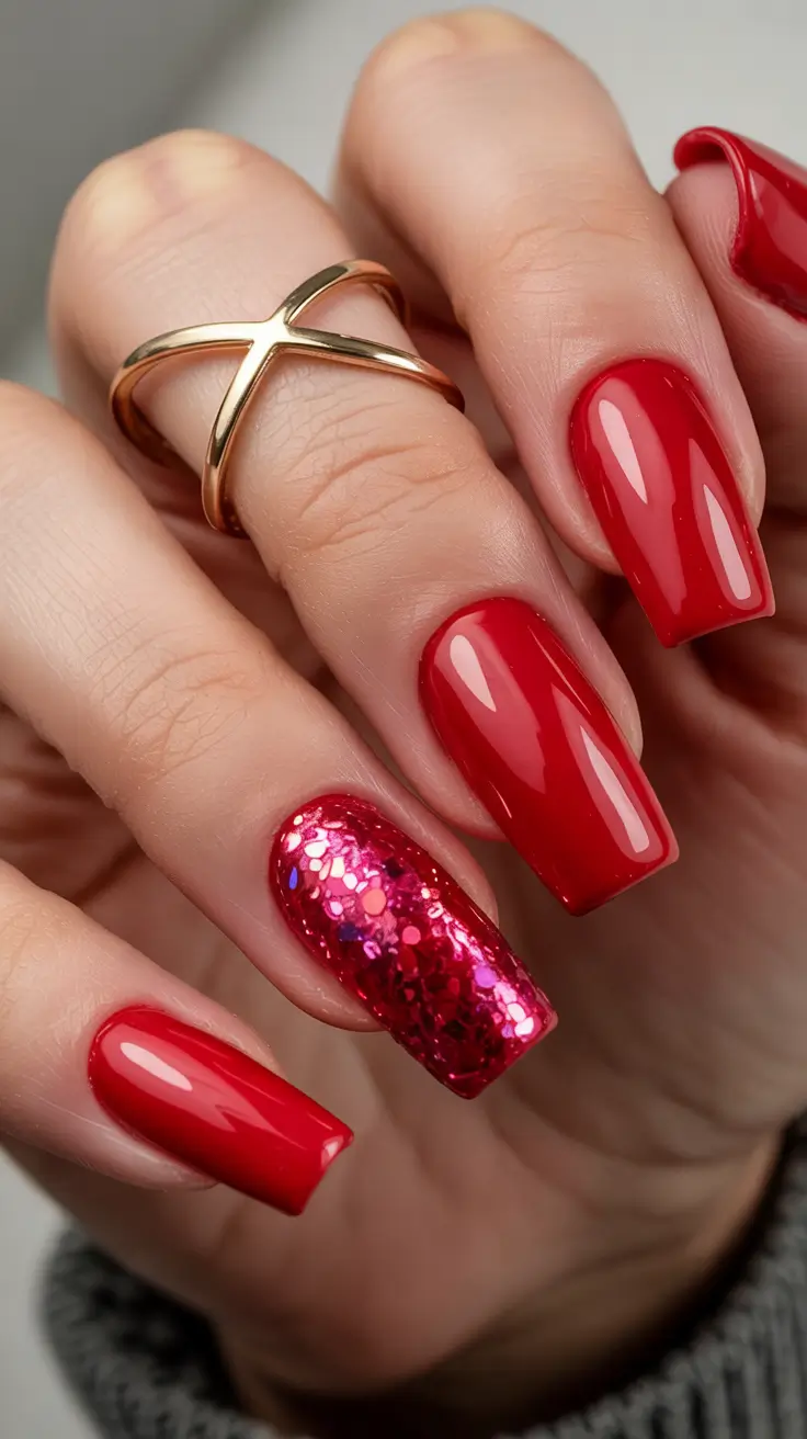 Stylish Nail Ideas for Winter 2025–2026 Crimson Sparkle Boldness