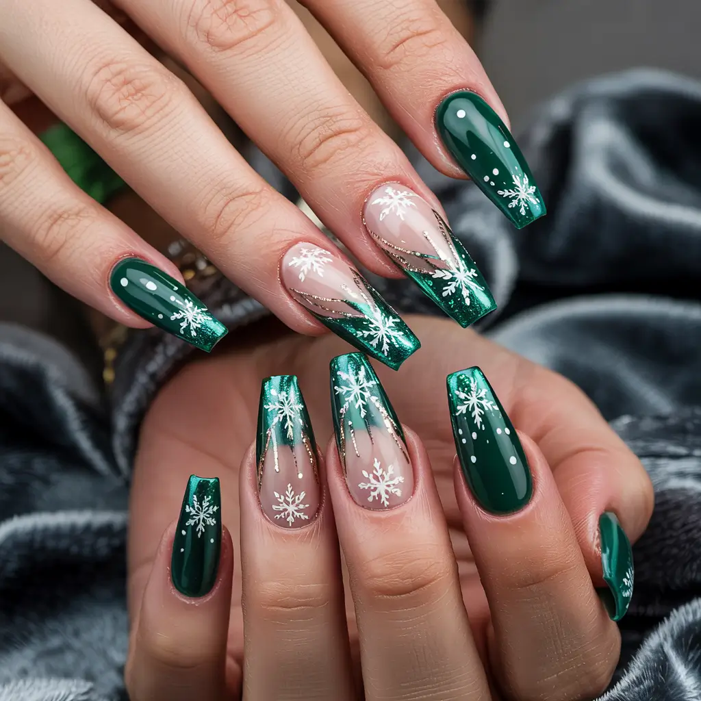 Stylish Nail Ideas for Winter 2025–2026 Snowflake Forest
