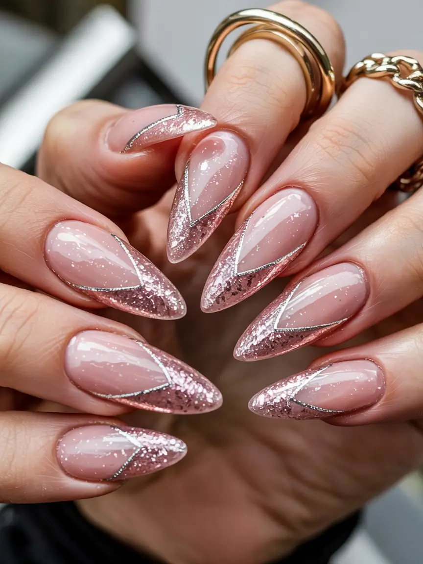Stylish Nail Ideas for Winter 2025–2026 Pink Sparkle French