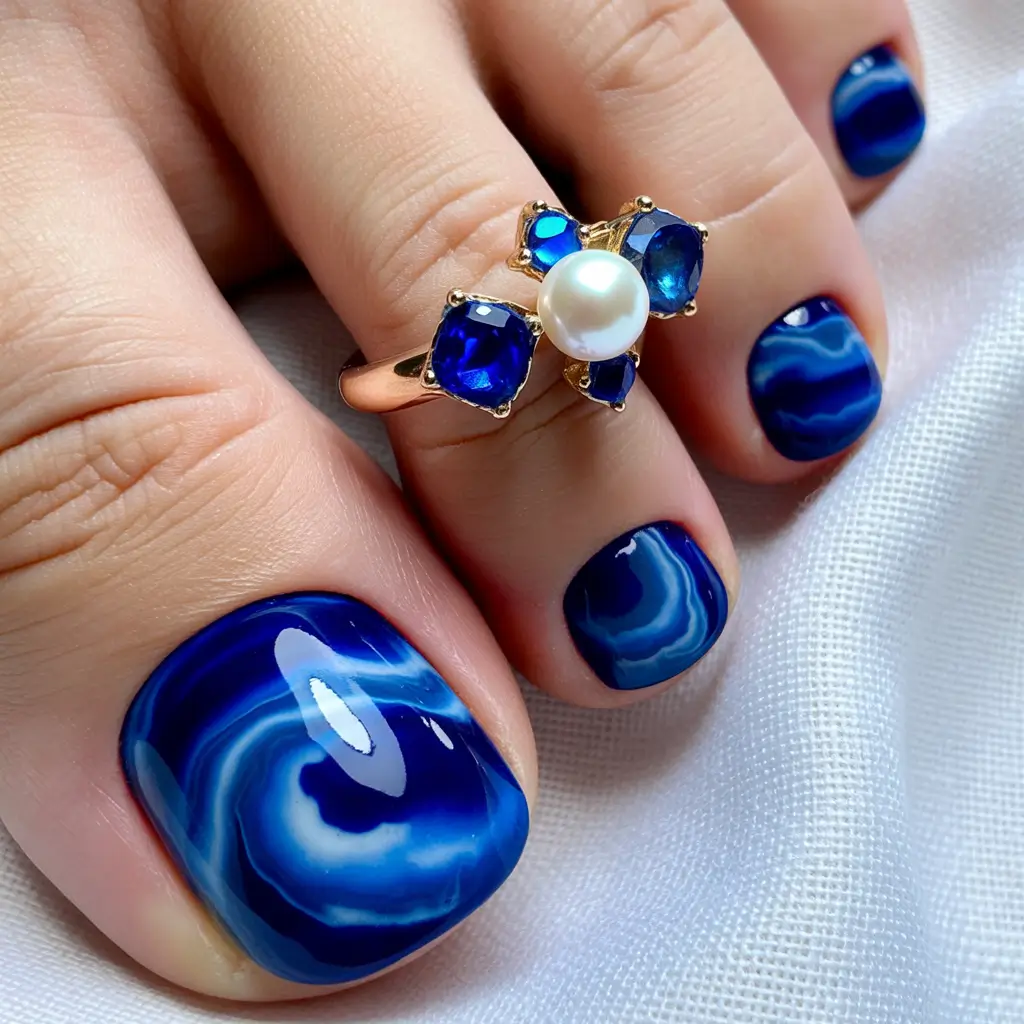 toe nails and color ideas winter 2025 2026 Deep Ocean Blue Swirl