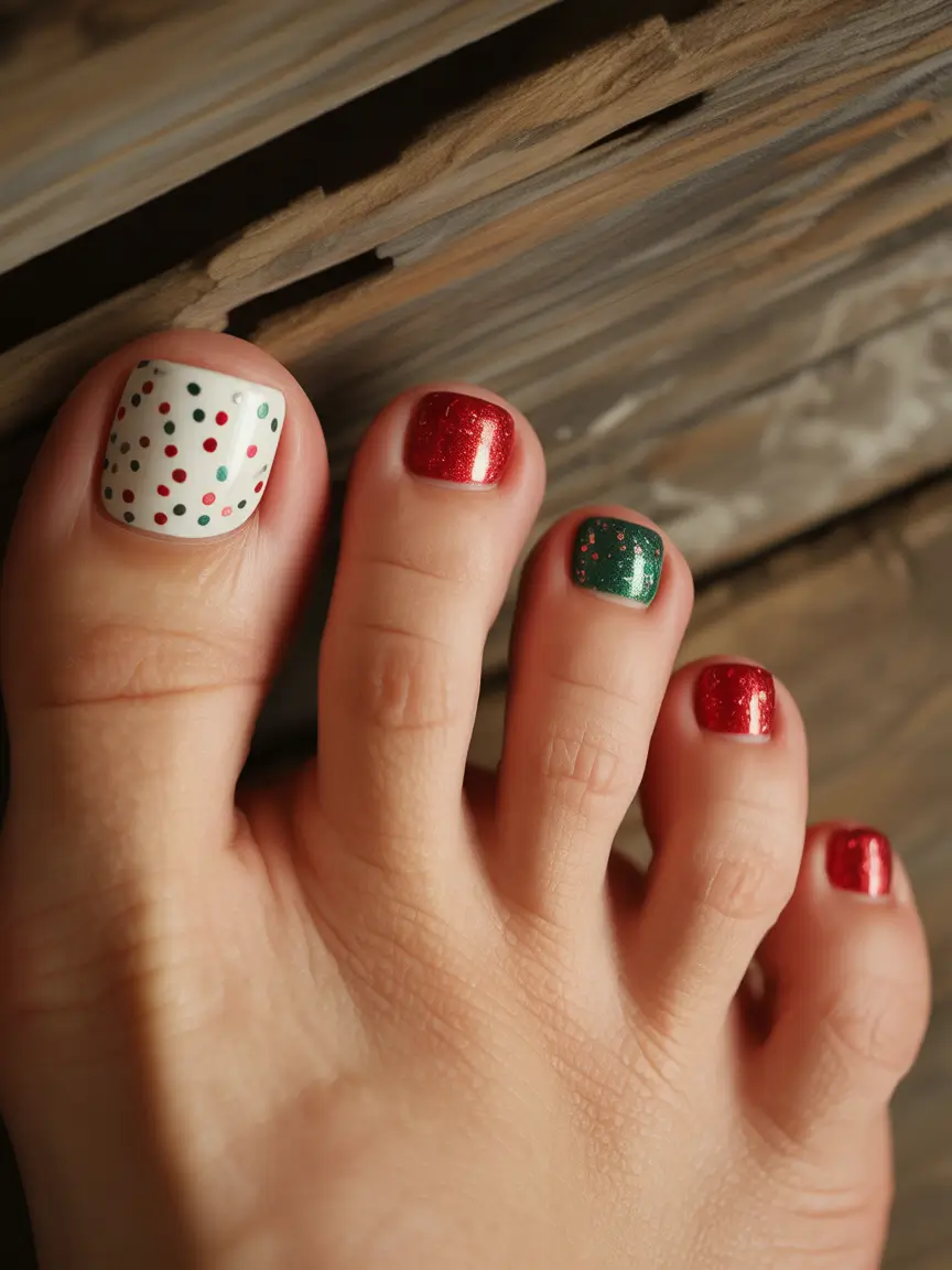 toe nails and color ideas winter 2025 2026 Festive Confetti Charm