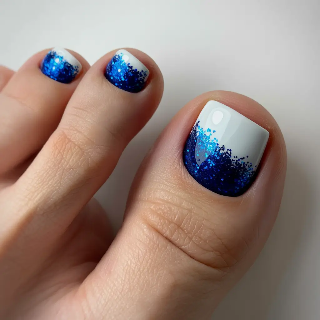 toe nails and color ideas winter 2025 2026 Blue Frost French