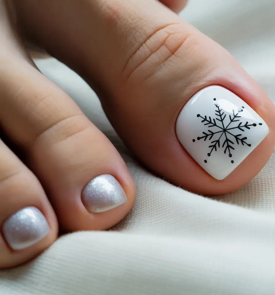 toe nails and color ideas winter 2025 2026 Snowflake Serenity
