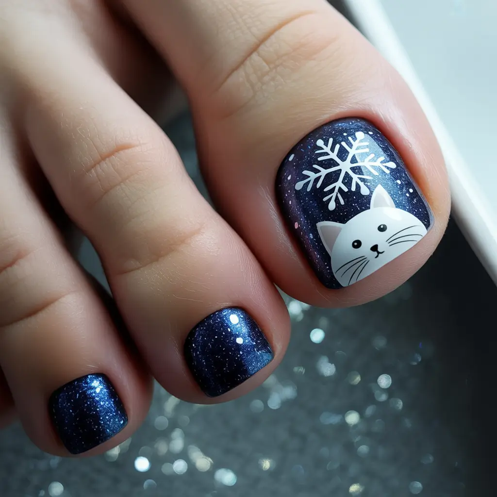 toe nails and color ideas winter 2025 2026 Winter Kitty Charm