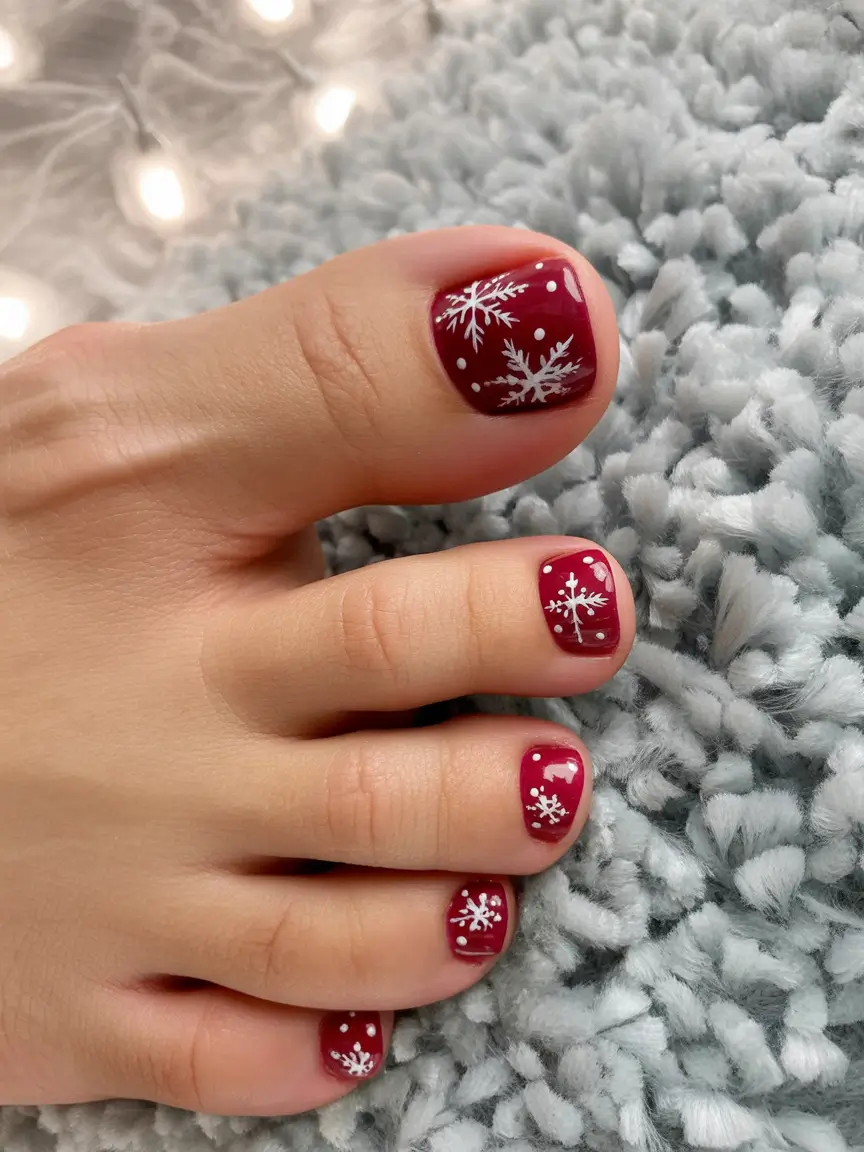 toe nails and color ideas winter 2025 2026 Crimson Snowfall
