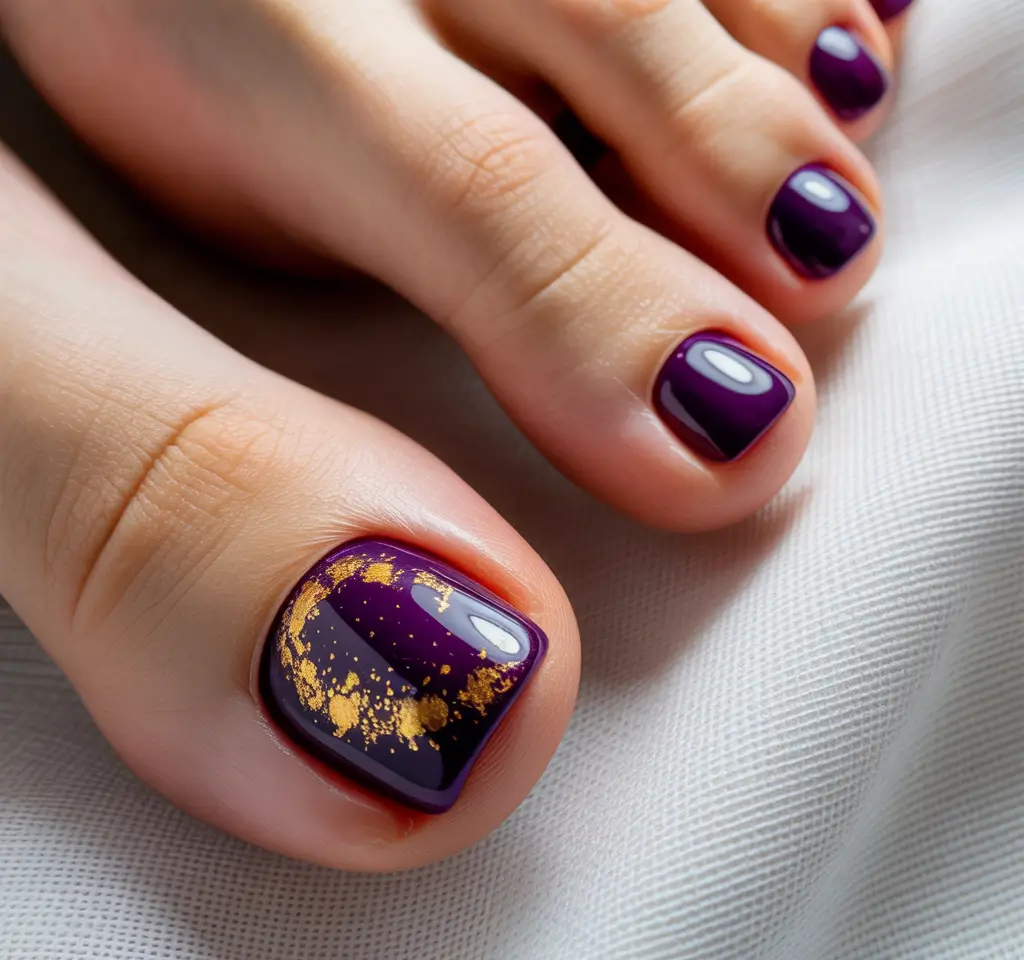 toe nails and color ideas winter 2025 2026 Royal Plum and Gold Touch