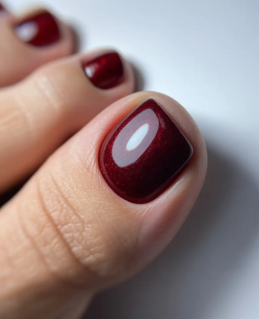 toe nails and color ideas winter 2025 2026 Velvet Garnet Red