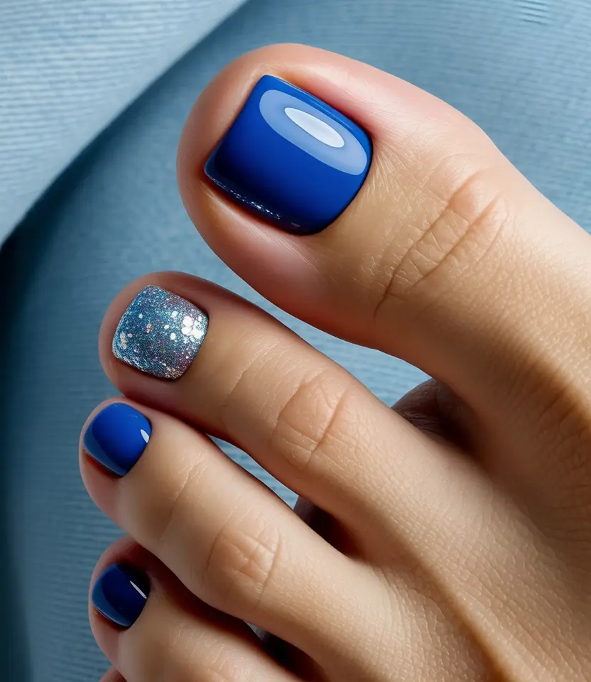toe nails and color ideas winter 2025 2026 Blue Crystal Glow