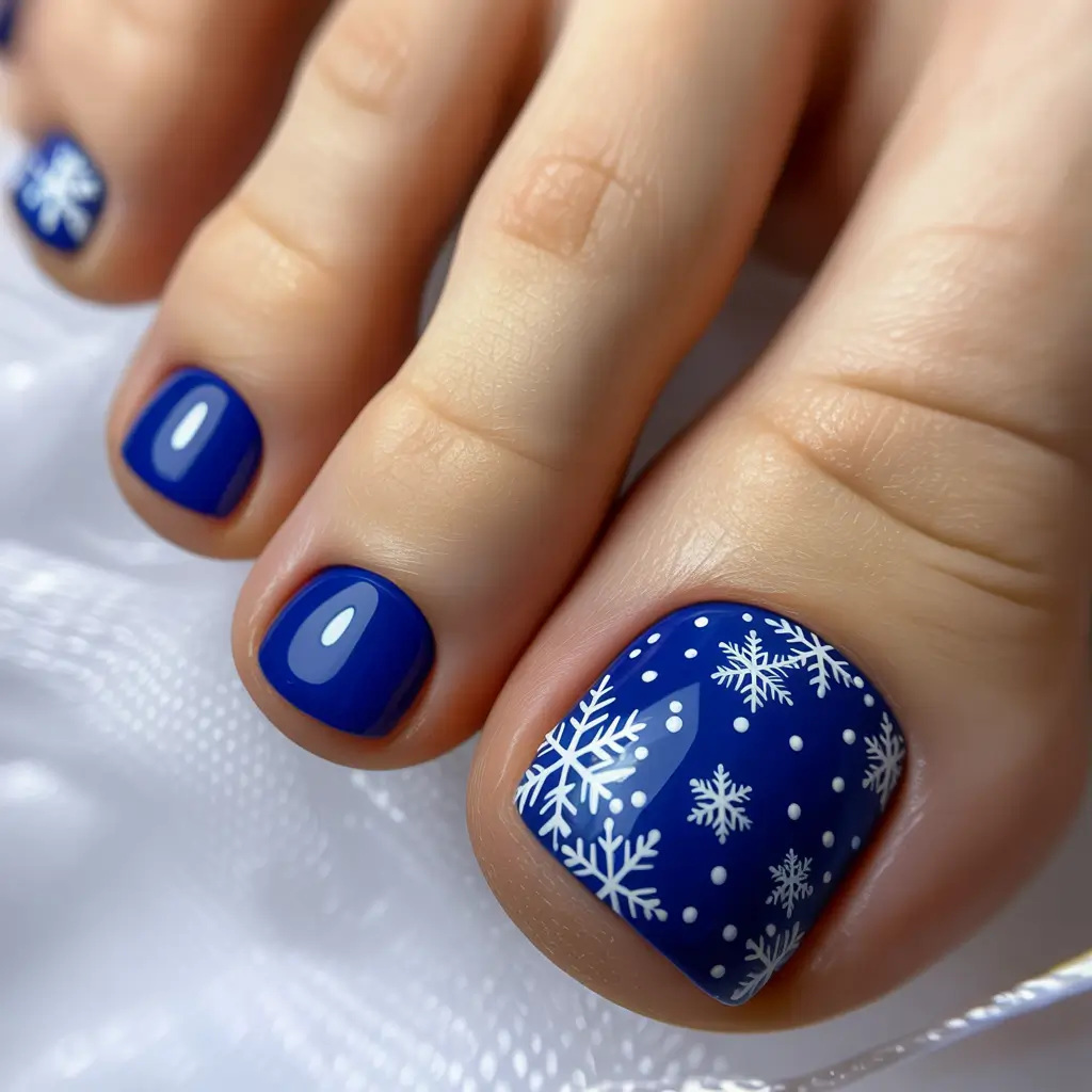 toe nails and color ideas winter 2025 2026 Arctic Blue Snowflakes
