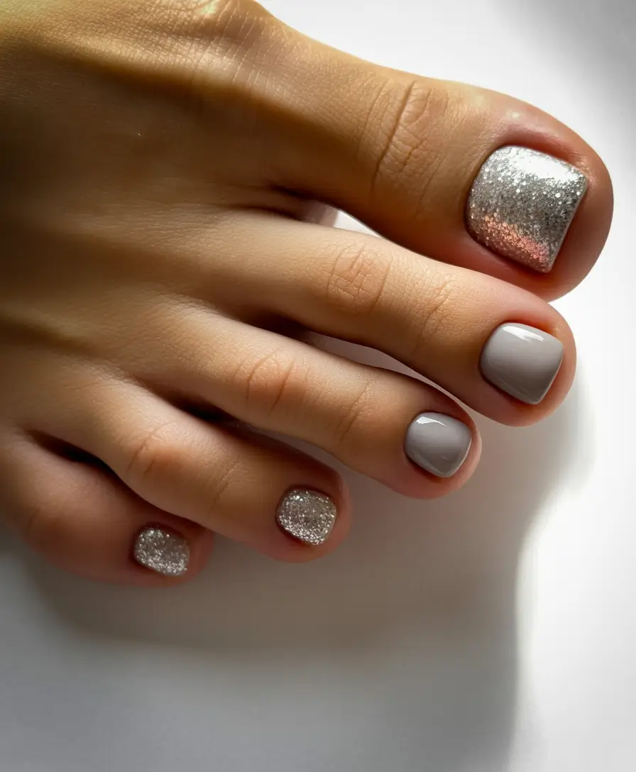 toe nails and color ideas winter 2025 2026 Frosted Silver Chic