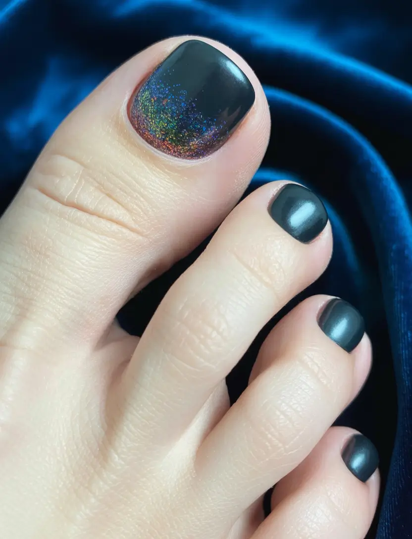 toe nails and color ideas winter 2025 2026 Galaxy Fade Black