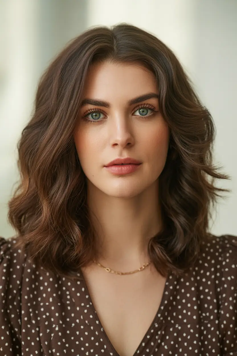 Trending Medium Haircuts Winter 2025–2026 Medium Wavy Layers with Natural Texture