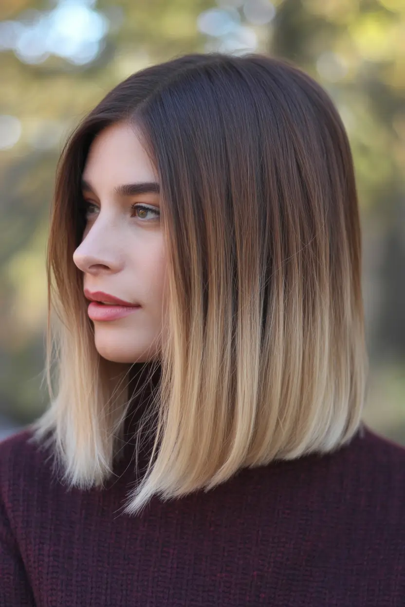 Trending Medium Haircuts Winter 2025–2026 Sleek Ombre Medium Cut