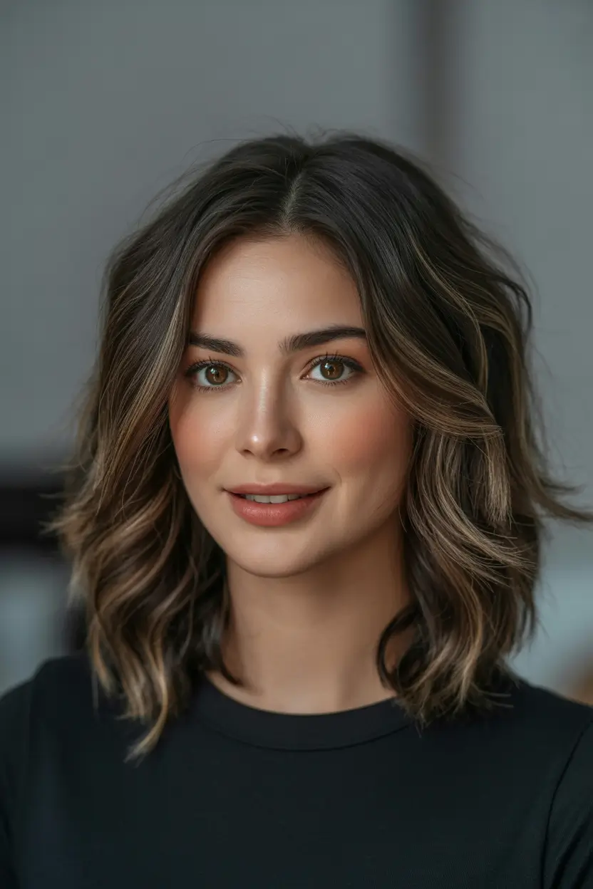 Trending Medium Haircuts Winter 2025–2026 Textured Waves with Subtle Highlights