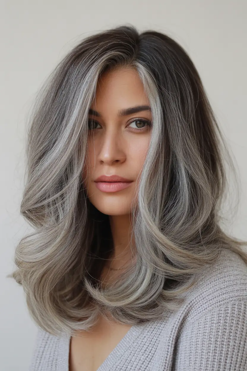 Trending Medium Haircuts Winter 2025–2026 Silver Frost Medium Layers