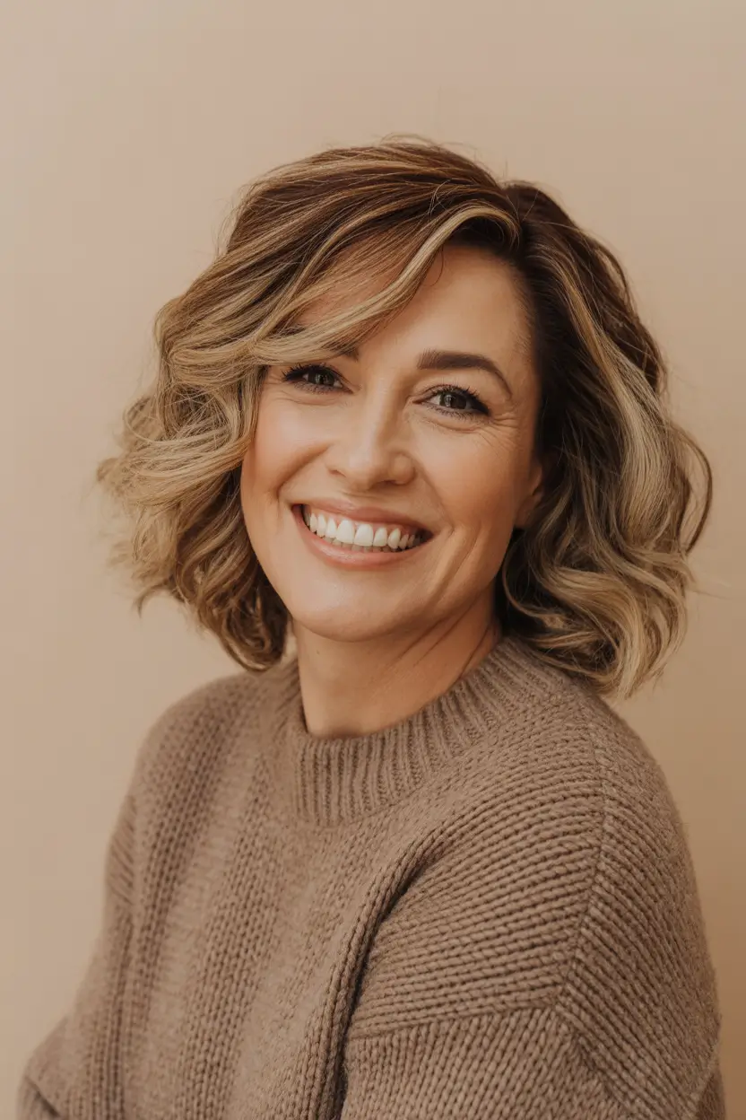 Trending Medium Haircuts Winter 2025–2026 Soft Blonde Balayage Bob