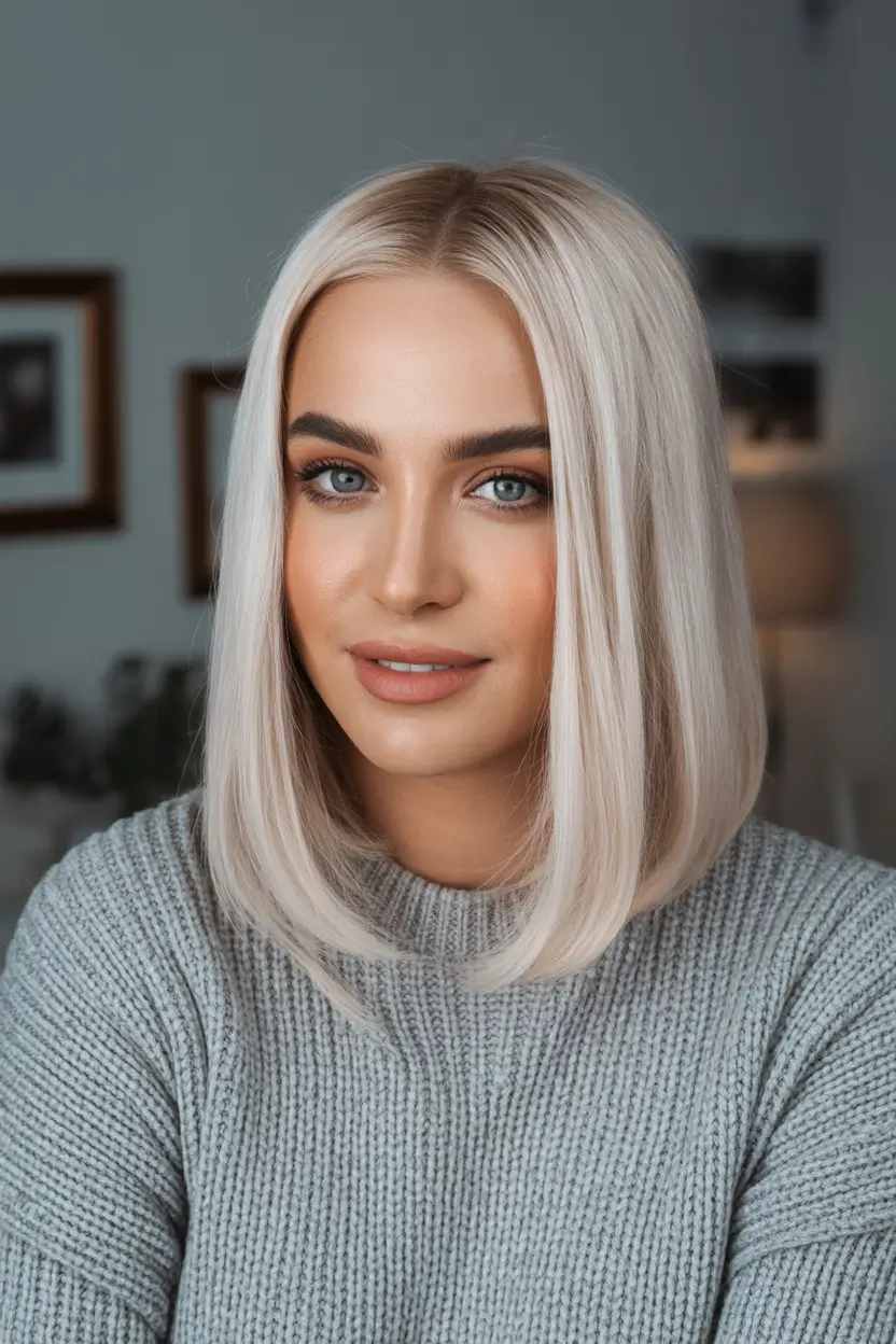 Trending Medium Haircuts Winter 2025–2026 Platinum Straight Lob