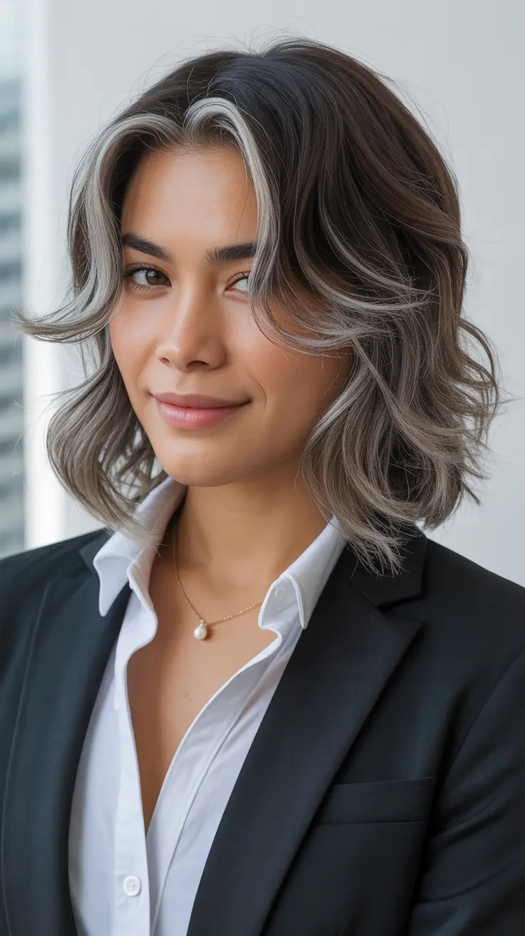 Trending Medium Haircuts Winter 2025–2026 Silver Streak Waves